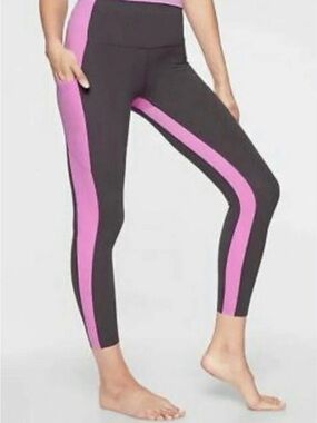 Athleta Black Leggings with Pink Interior Waistband